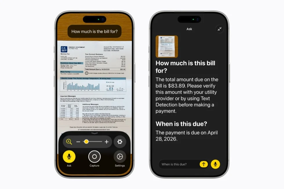 Apple Intelligence-powered Magnifier answering a question about an energy bill