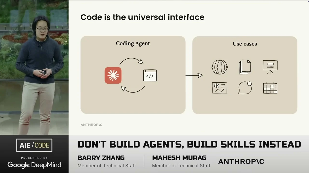 Slide saying code is the universal interface, connecting coding agent to many use cases