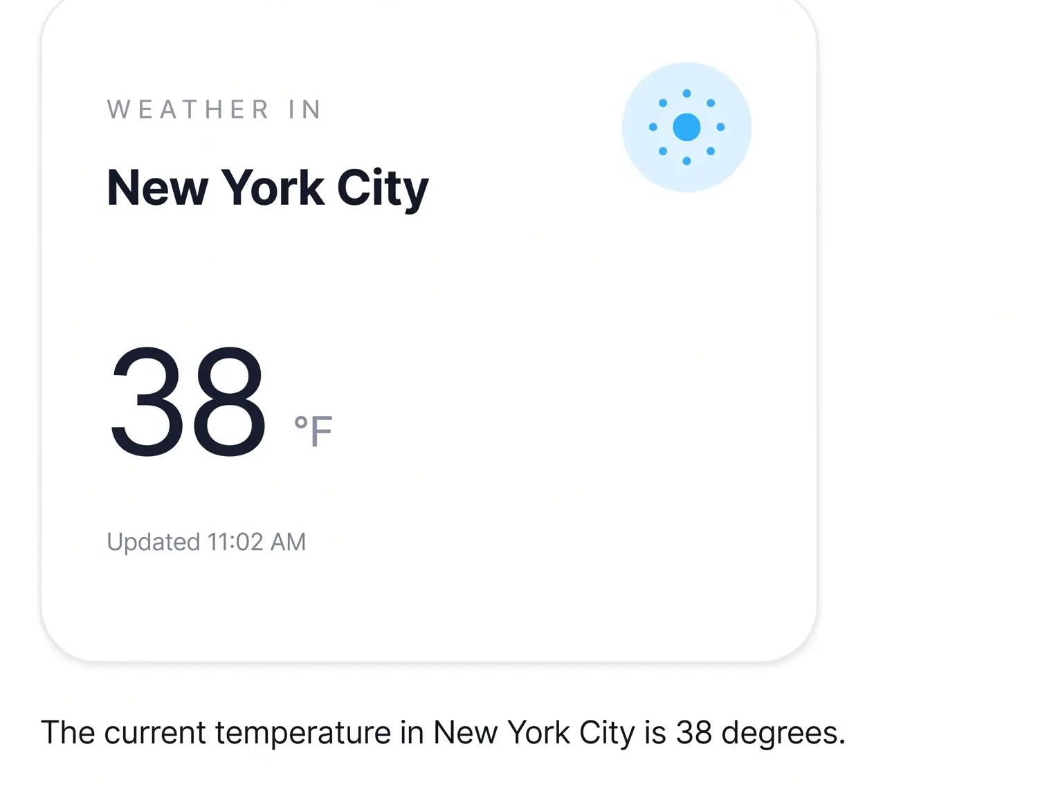 CopilotKit generative UI weather card example