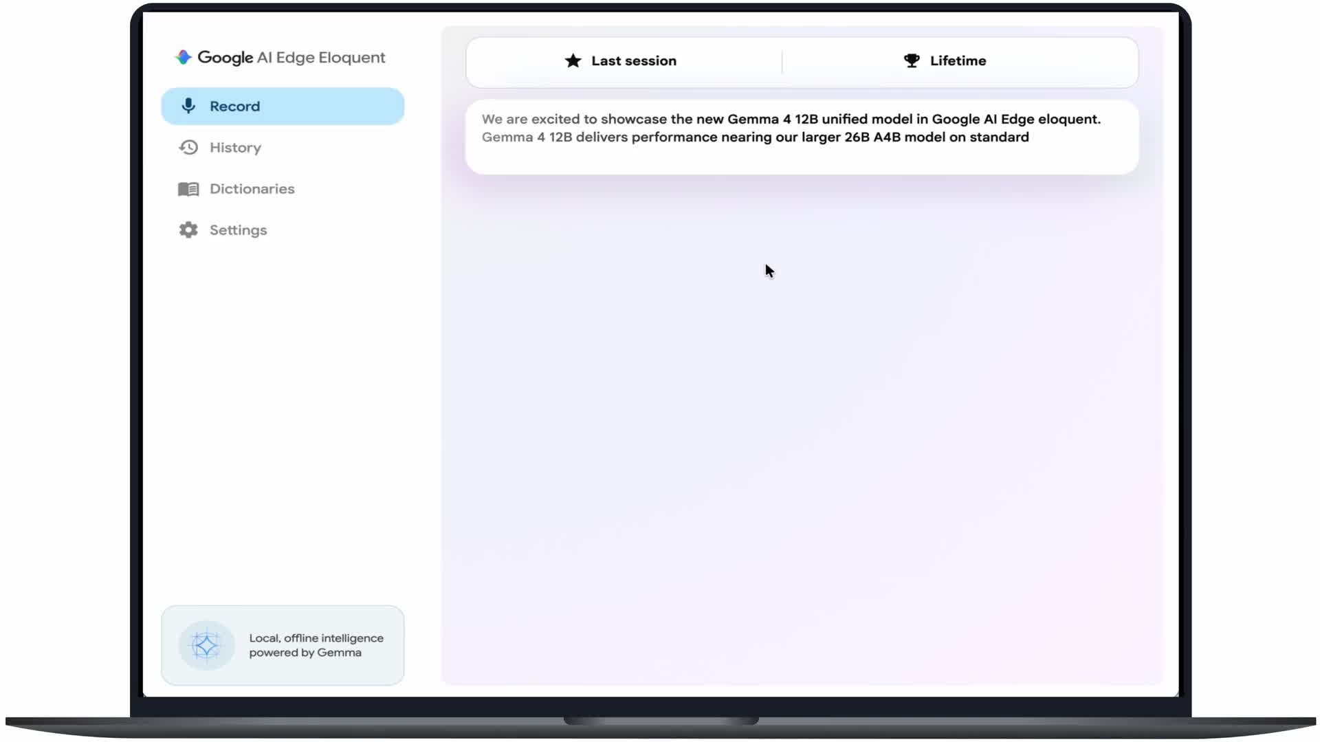 Official thumbnail showing Google AI Edge Eloquent on macOS with Gemma 4 12B voice editing