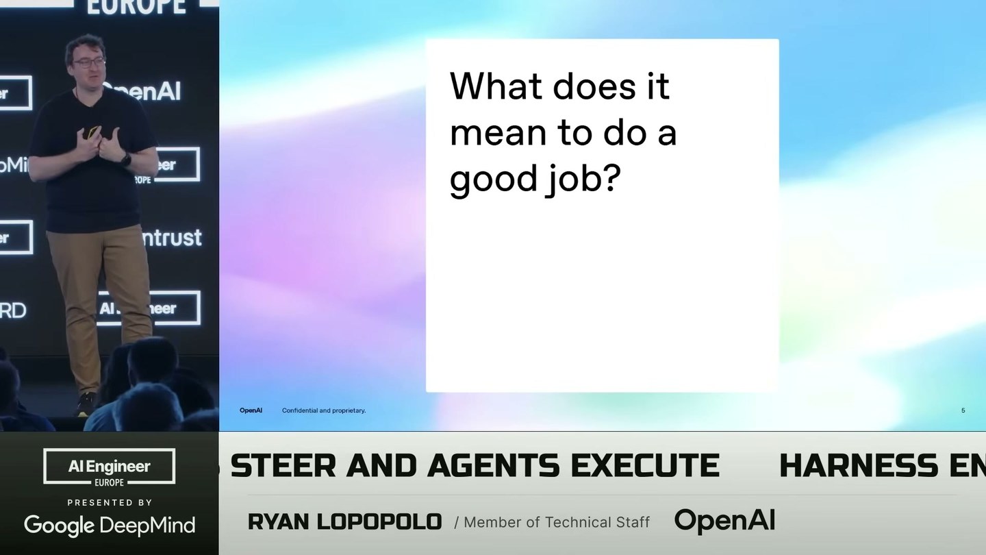 Slide asking what does it mean to do a good job in harness engineering