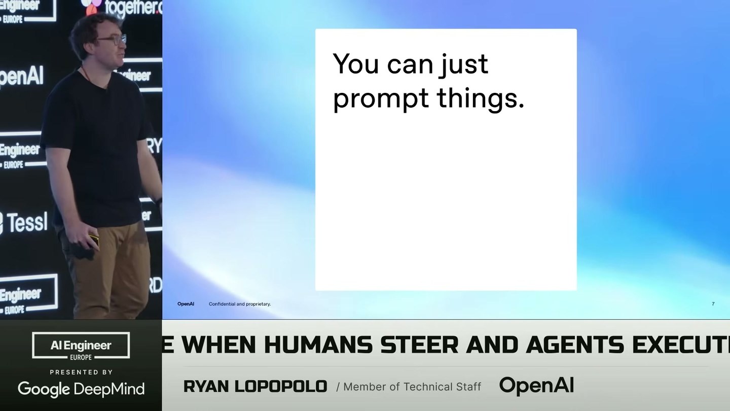Ryan Lopopolo slide saying You can just prompt things