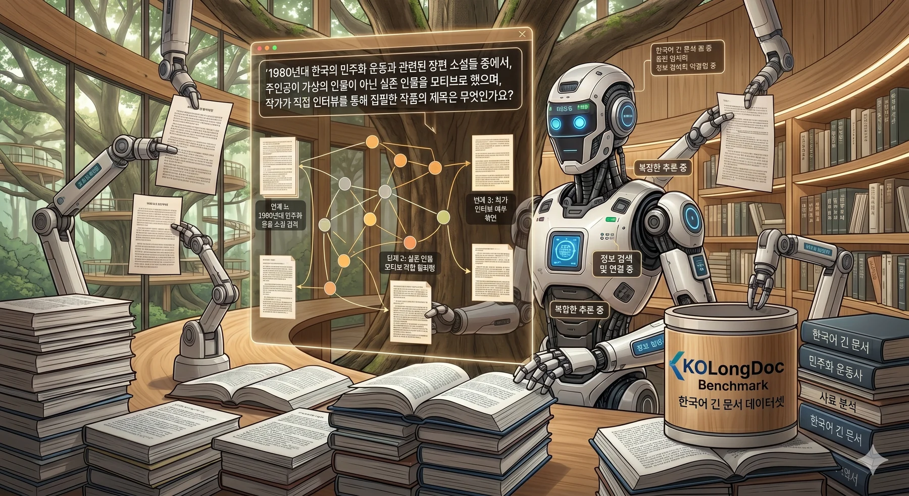 Official KOLongDoc teaser image showing long Korean document analysis and reasoning