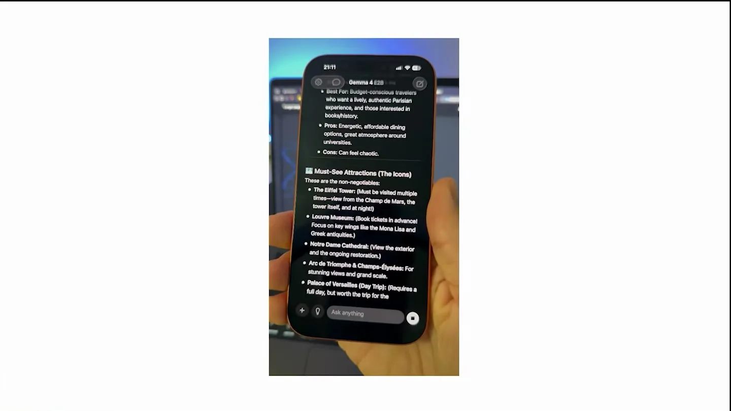 Live iPhone demo showing an offline LLM response streaming in the Locally AI app