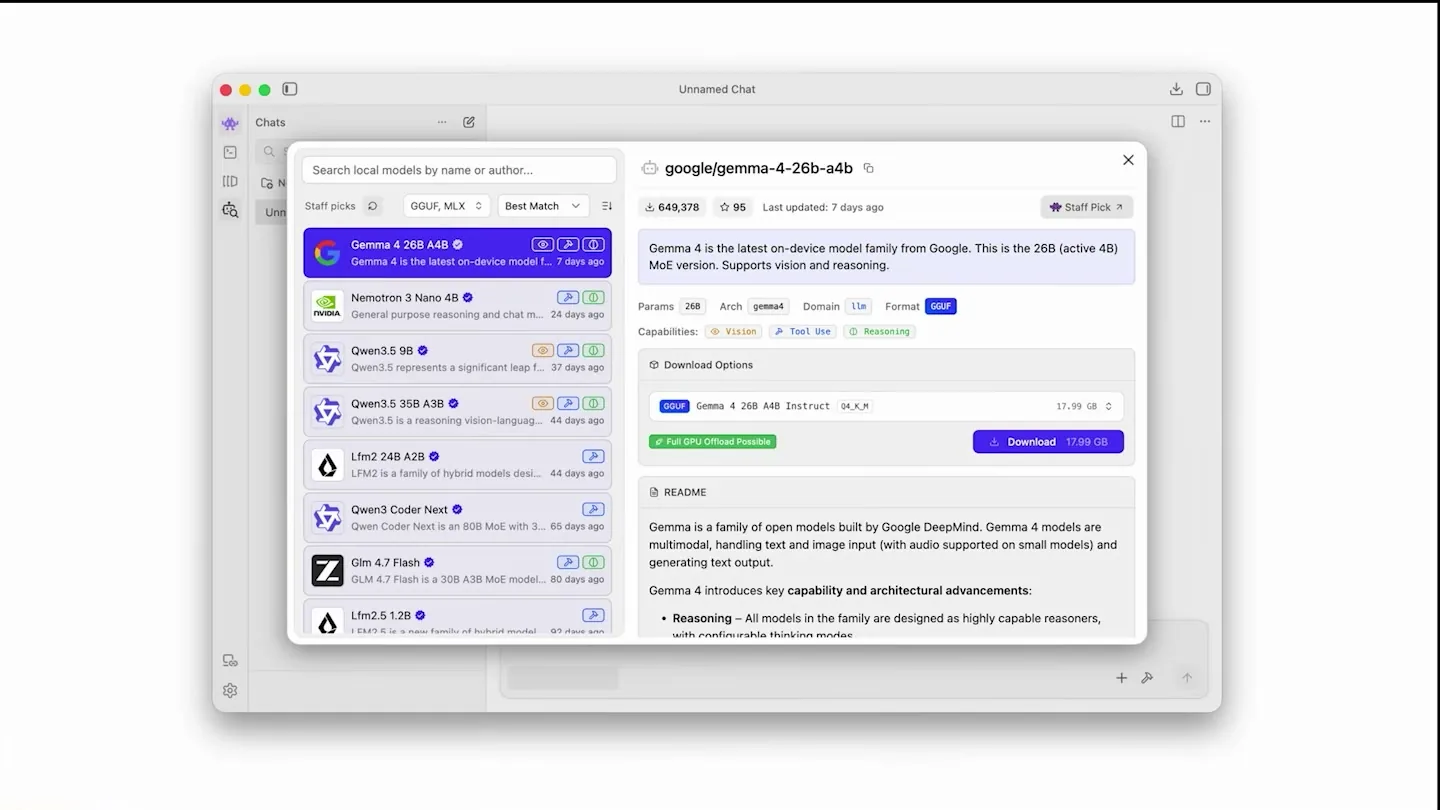LM Studio interface showing local model selection and a local server workflow