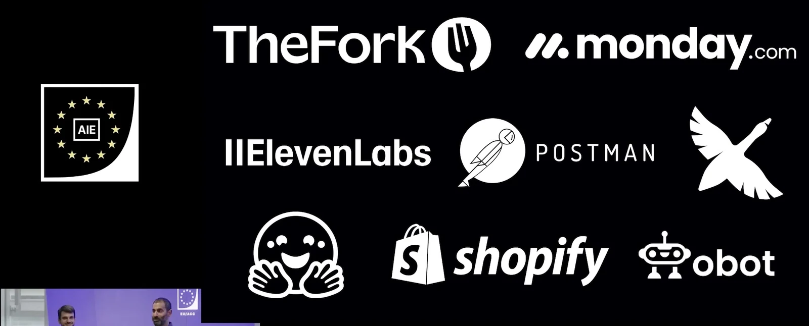 Slide showing companies and projects adopting MCP Apps, including TheFork, monday.com, ElevenLabs, Postman, Shopify and obot