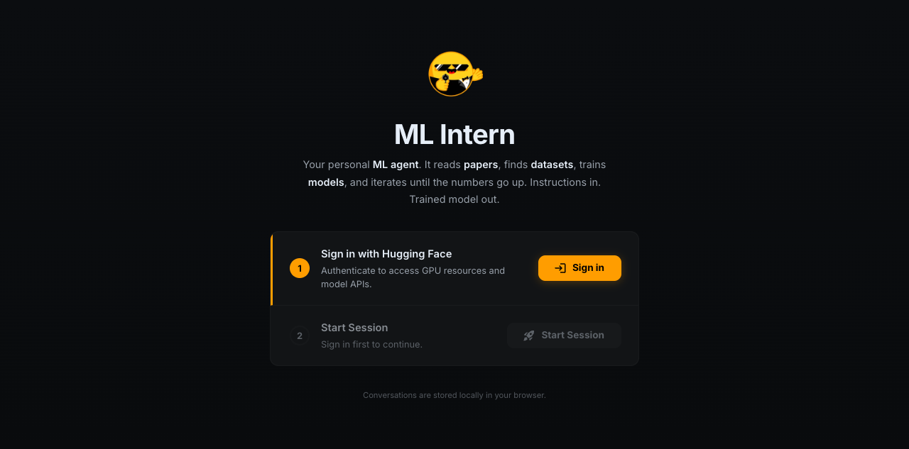ML Intern Hugging Face Space sign-in screen