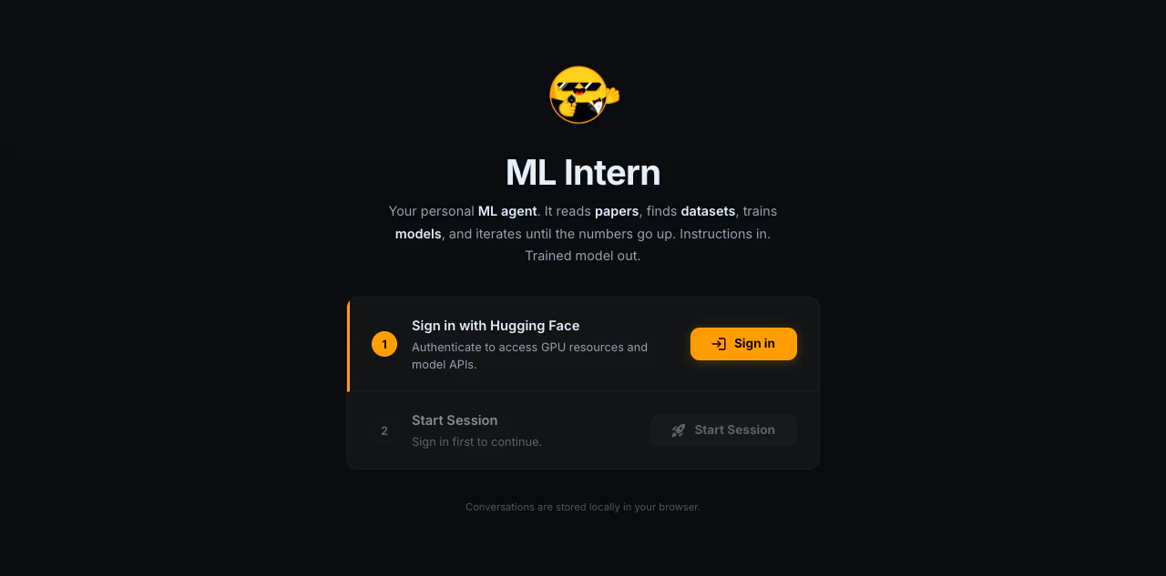ML Intern Hugging Face Space sign-in screen