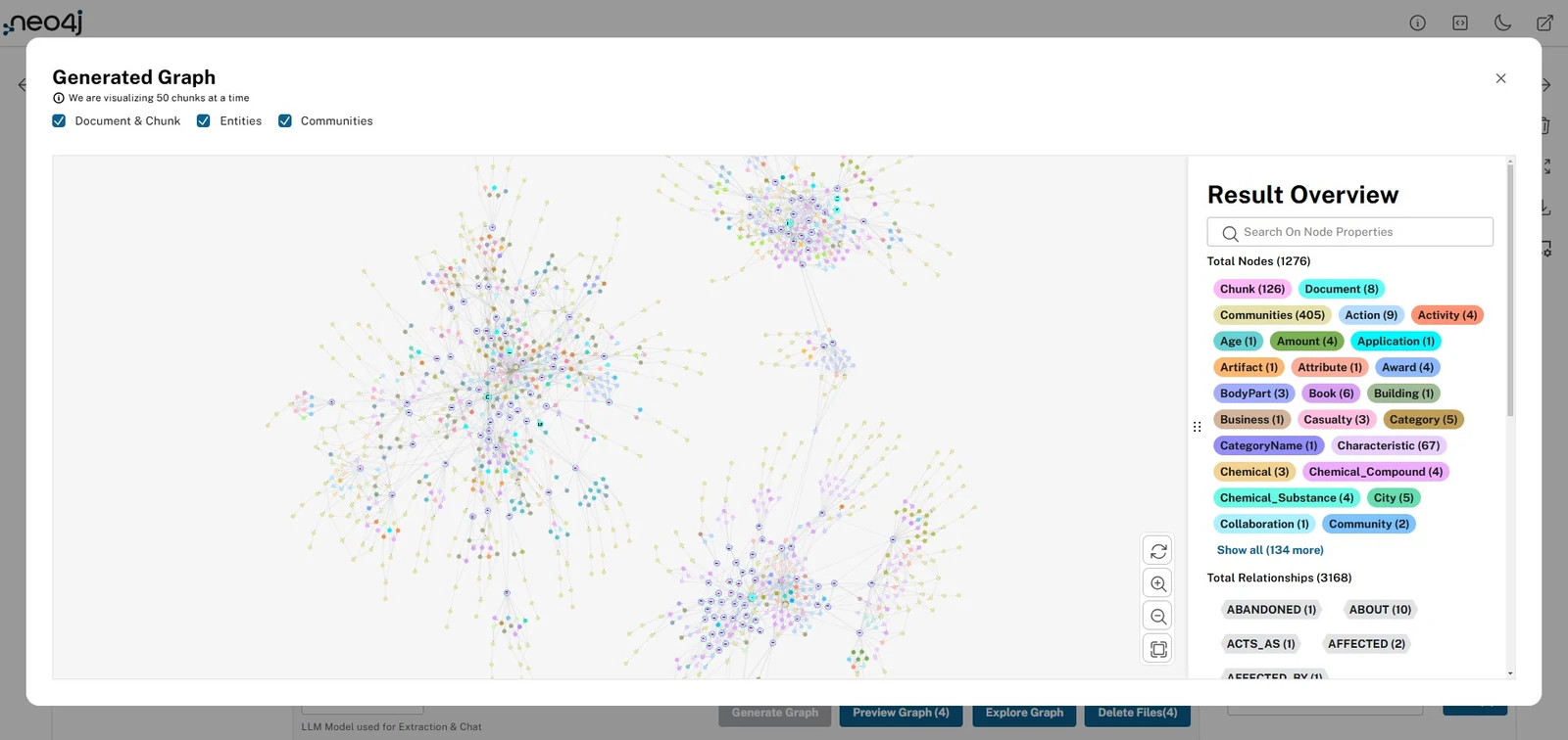 Official LLM Graph Builder graph preview screenshot showing extracted graph visualization