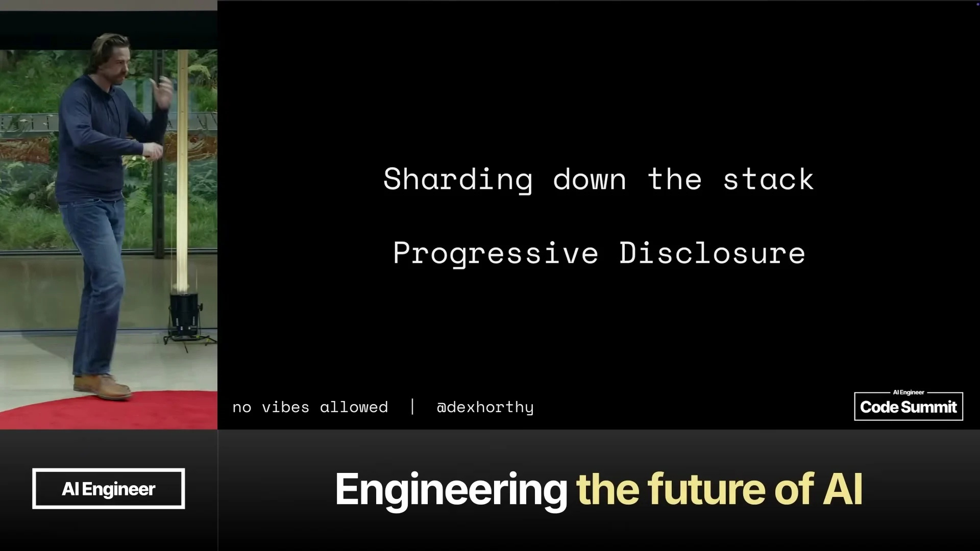Slide saying sharding down the stack and progressive disclosure