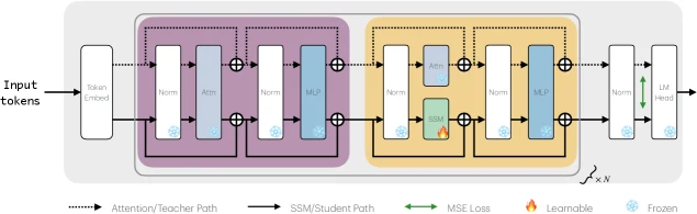 Fused teacher-student architecture for Priming hybrid SSM models from Transformers