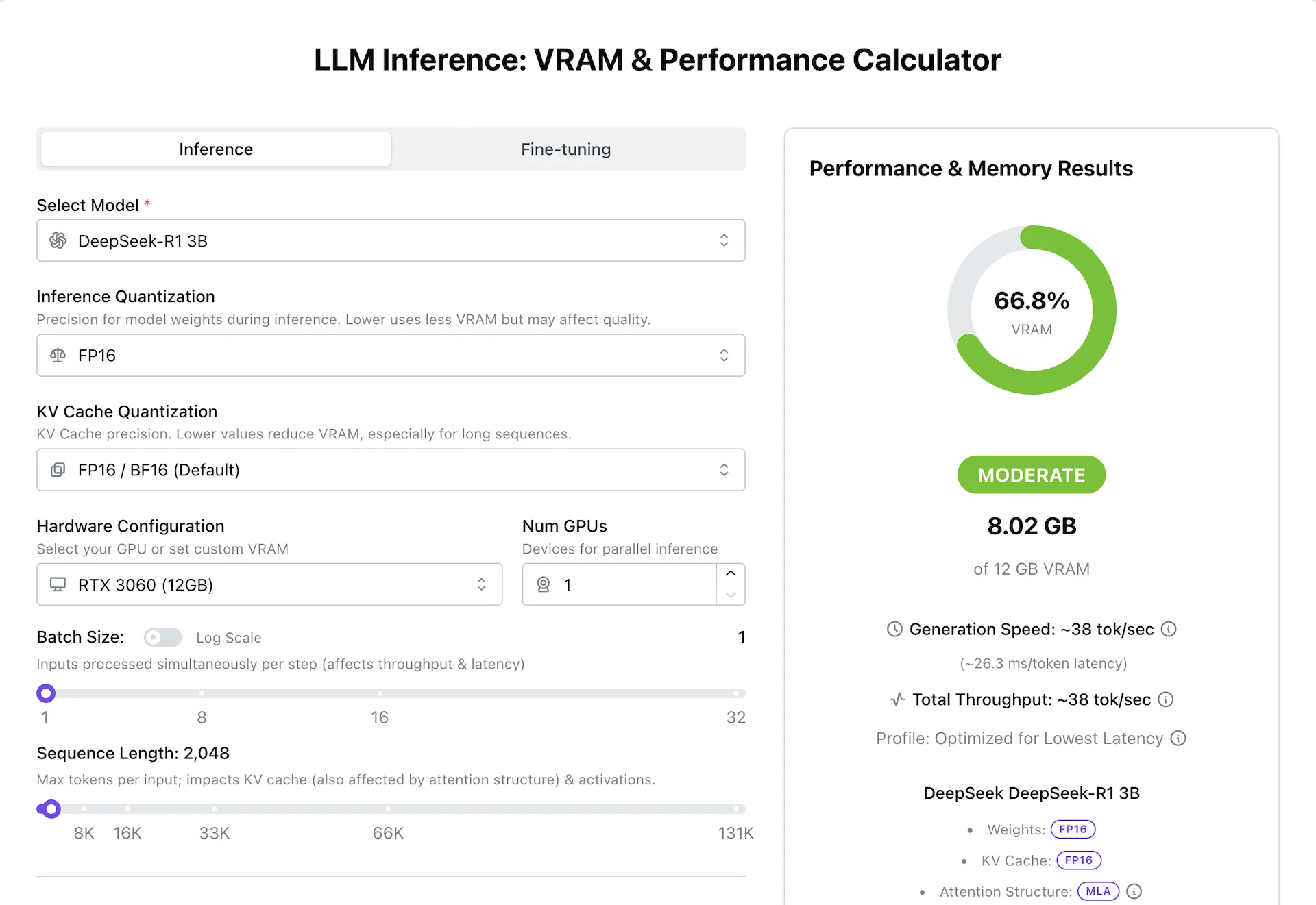 APXML VRAM Calculator 계산 화면