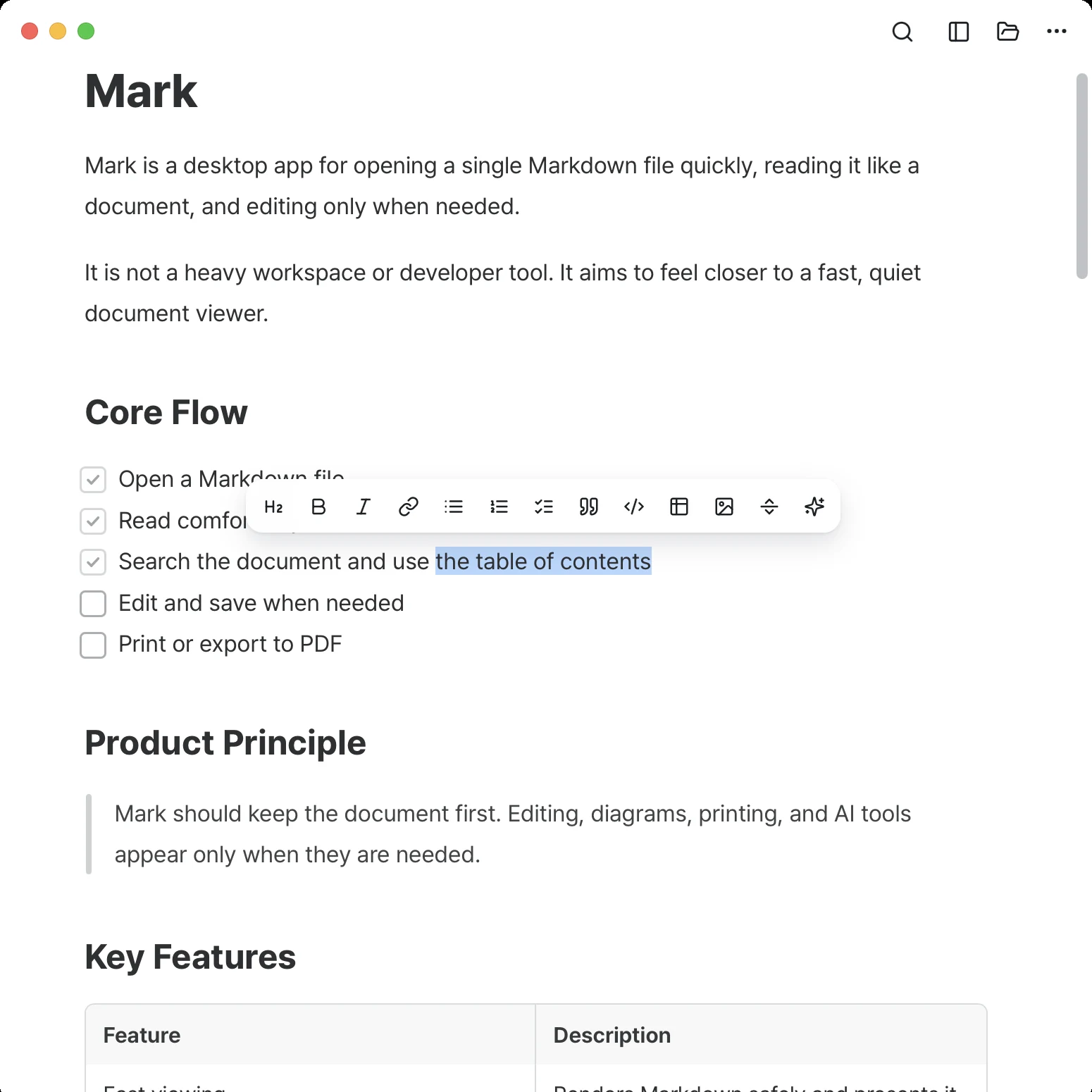 Mark view and edit mode