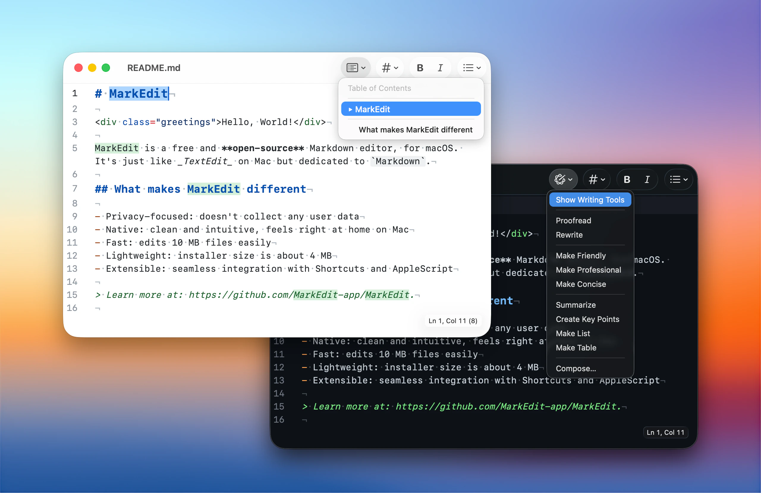 MarkEdit editor UI