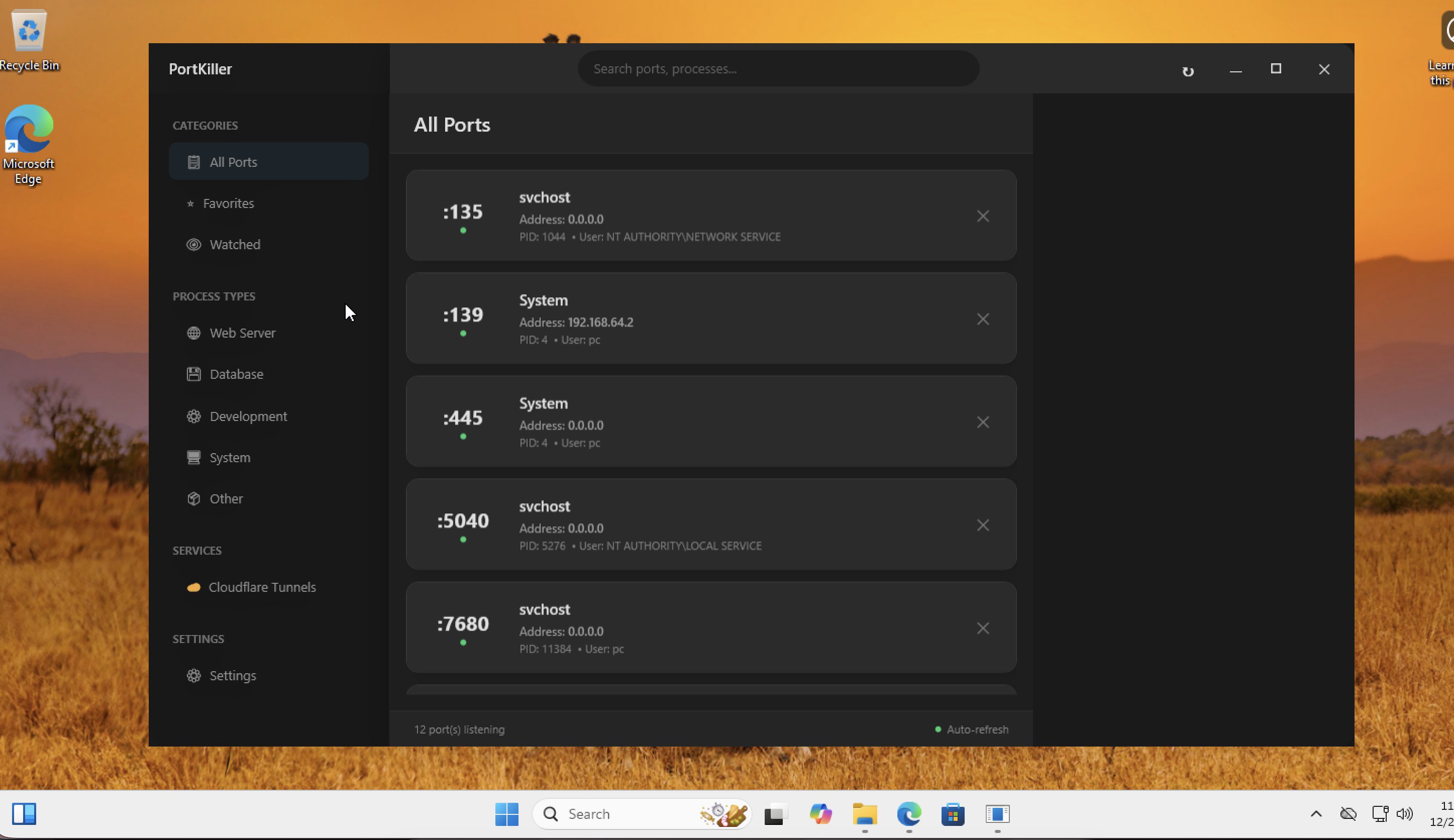 PortKiller Windows UI