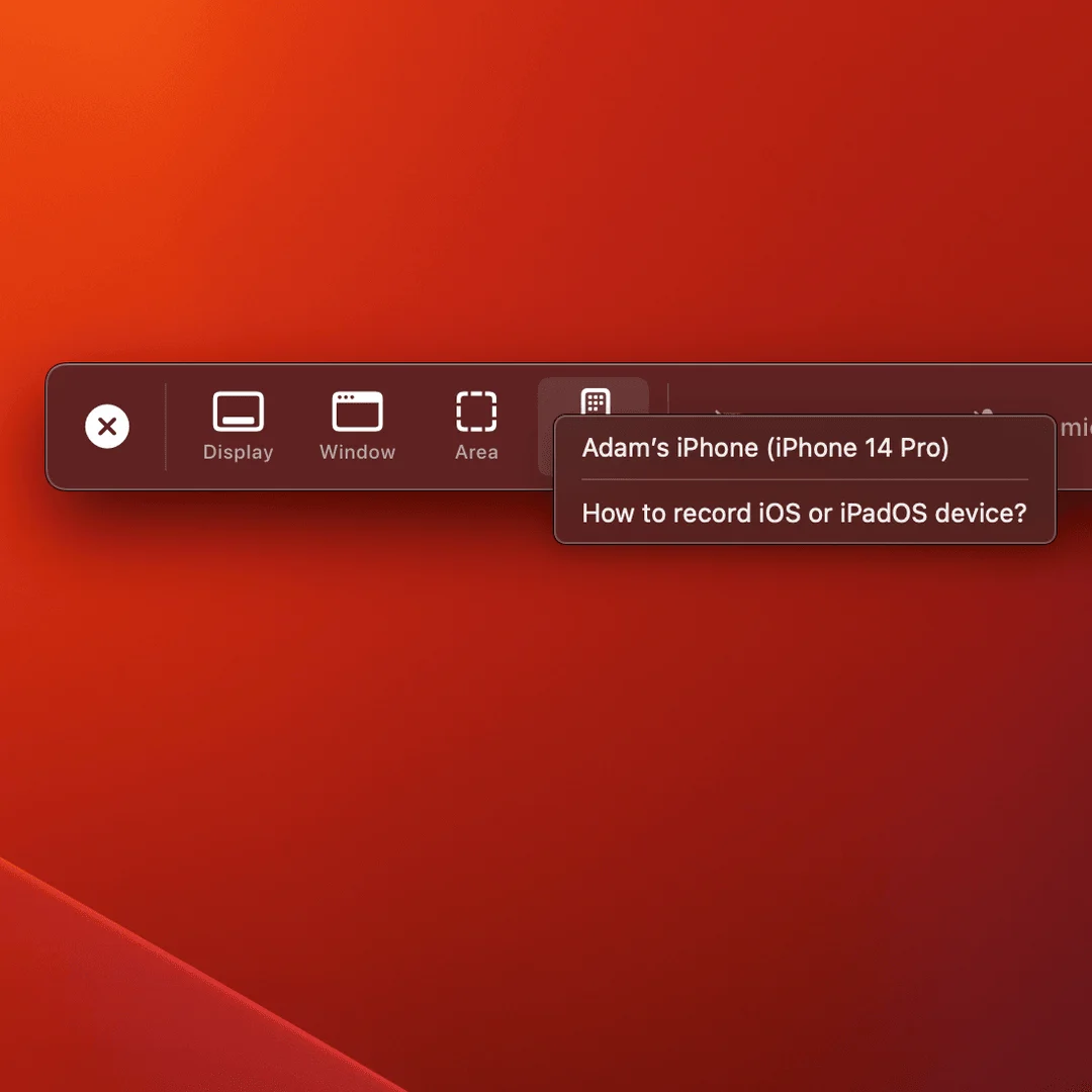Screen Studio iPhone/iPad 녹화 선택 UI