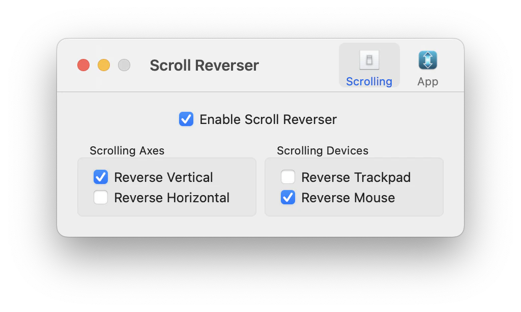 Scroll Reverser preferences