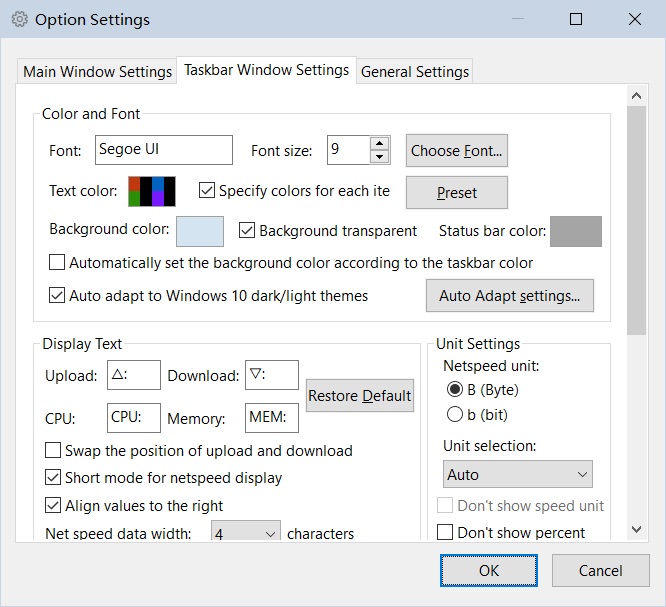 TrafficMonitor option settings